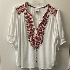 Knox Rose Boho Embroidered White Top XL